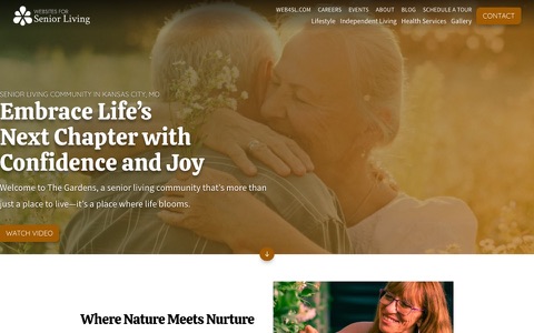 The Gardens demo homepage with full-bleed nature photography and a bold serif headline